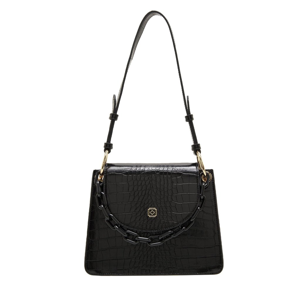 Fayetta Siyah Kadın Zincir Detaylı Omuz Çantası