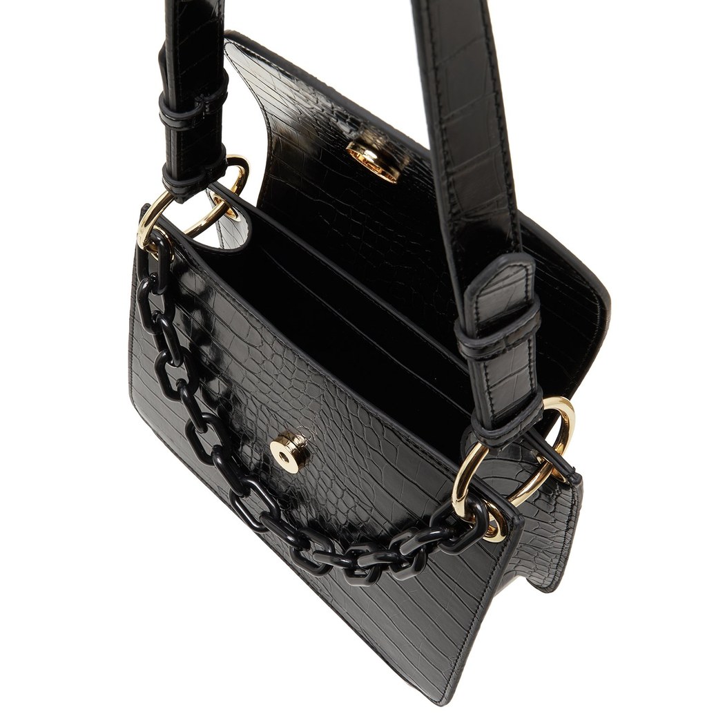 Fayetta Siyah Kadın Zincir Detaylı Omuz Çantası