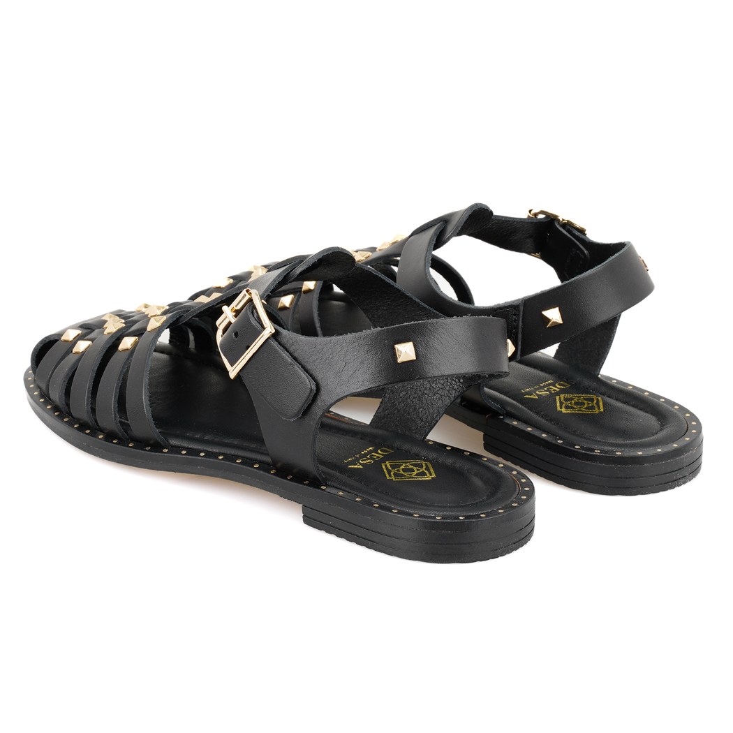 Firida Siyah Kadın Ayarlanabilir Tokalı Deri Sandalet