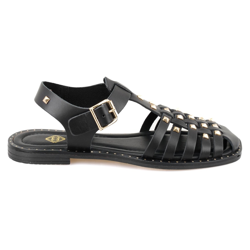 Firida Siyah Kadın Ayarlanabilir Tokalı Deri Sandalet