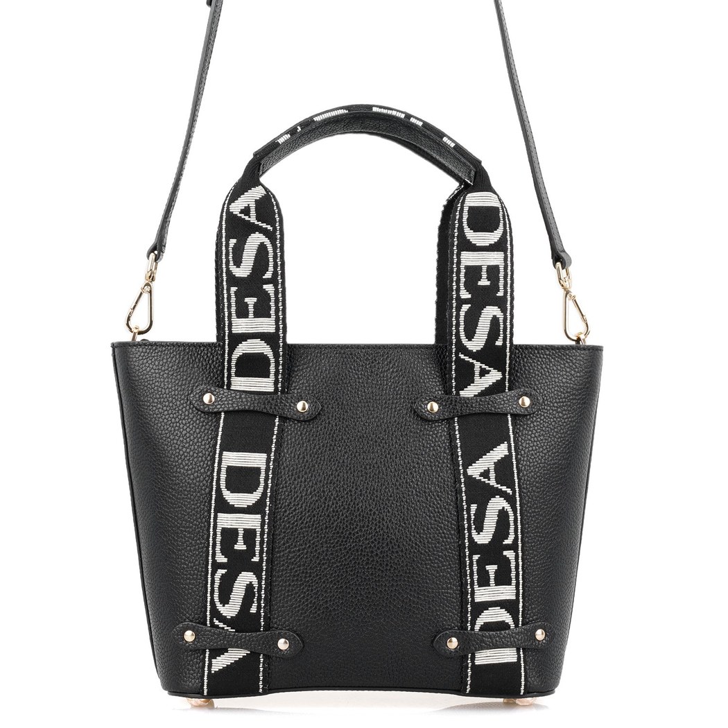 Flieder Siyah Kadın Desa Logo Askılı Deri El Çantası