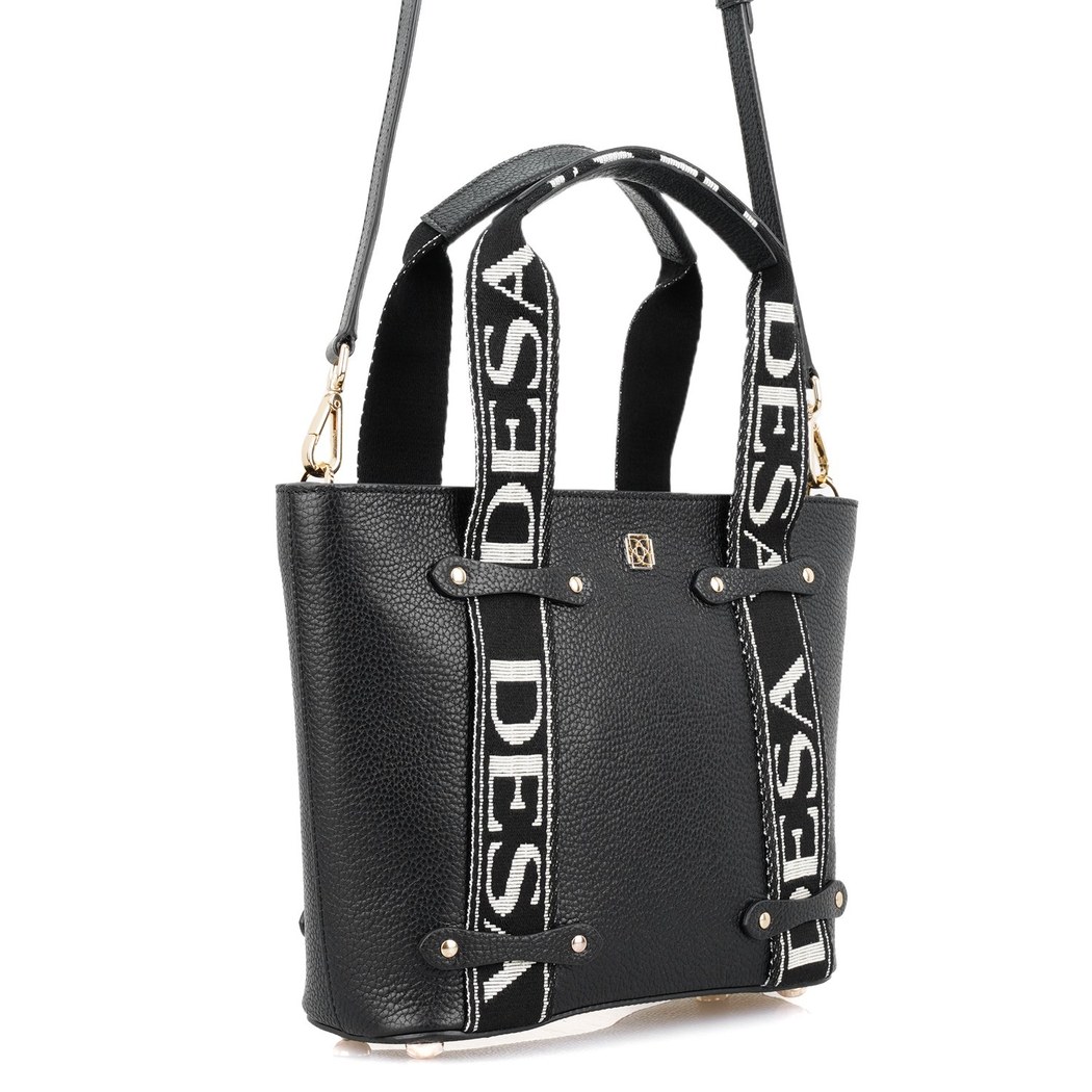 Flieder Siyah Kadın Desa Logo Askılı Deri El Çantası