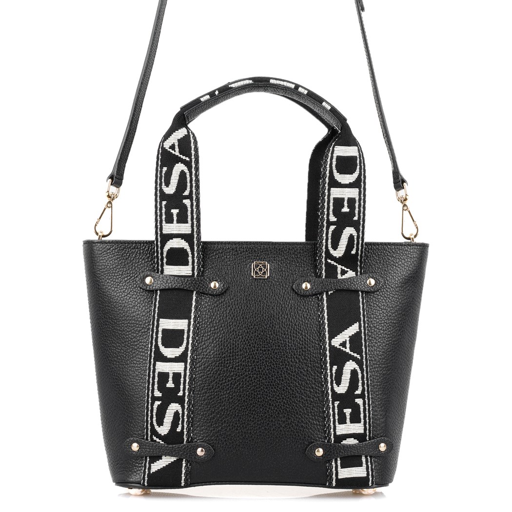 Flieder Siyah Kadın Desa Logo Askılı Deri El Çantası