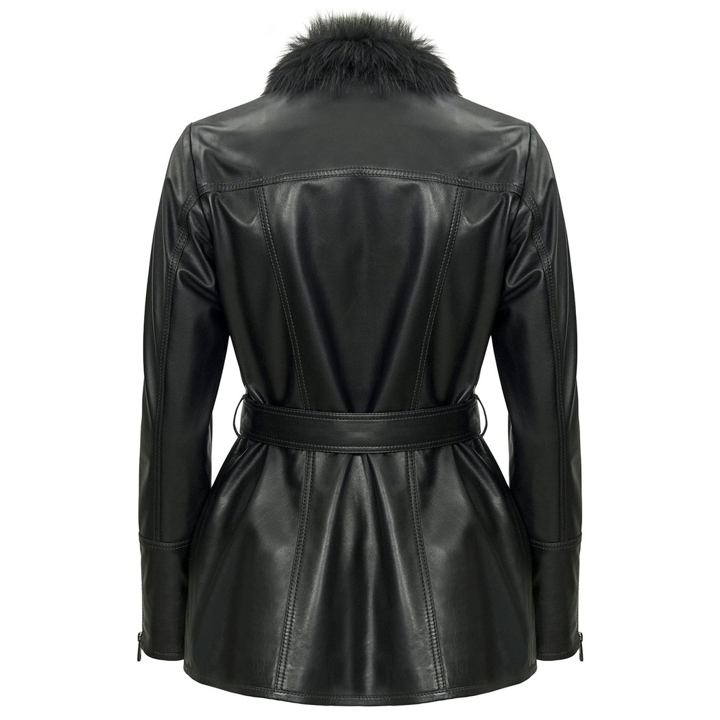 Florita Kadın Kürk Yakalı Deri Ceket