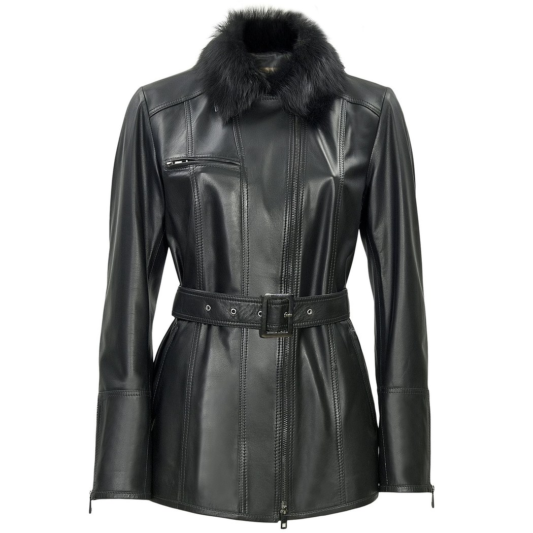 Florita Kadın Kürk Yakalı Deri Ceket
