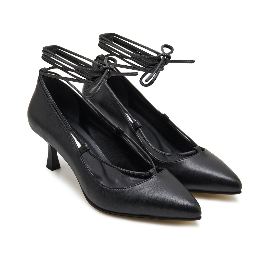 Follafe Siyah Kadın Deri Klasik Ayakkabı