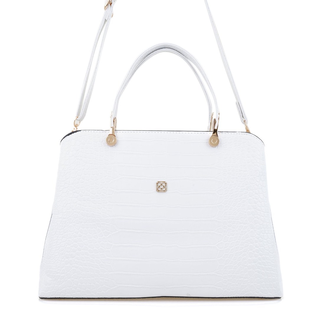 Galena Beyaz Kadın Kroko Baskılı El Çantası
