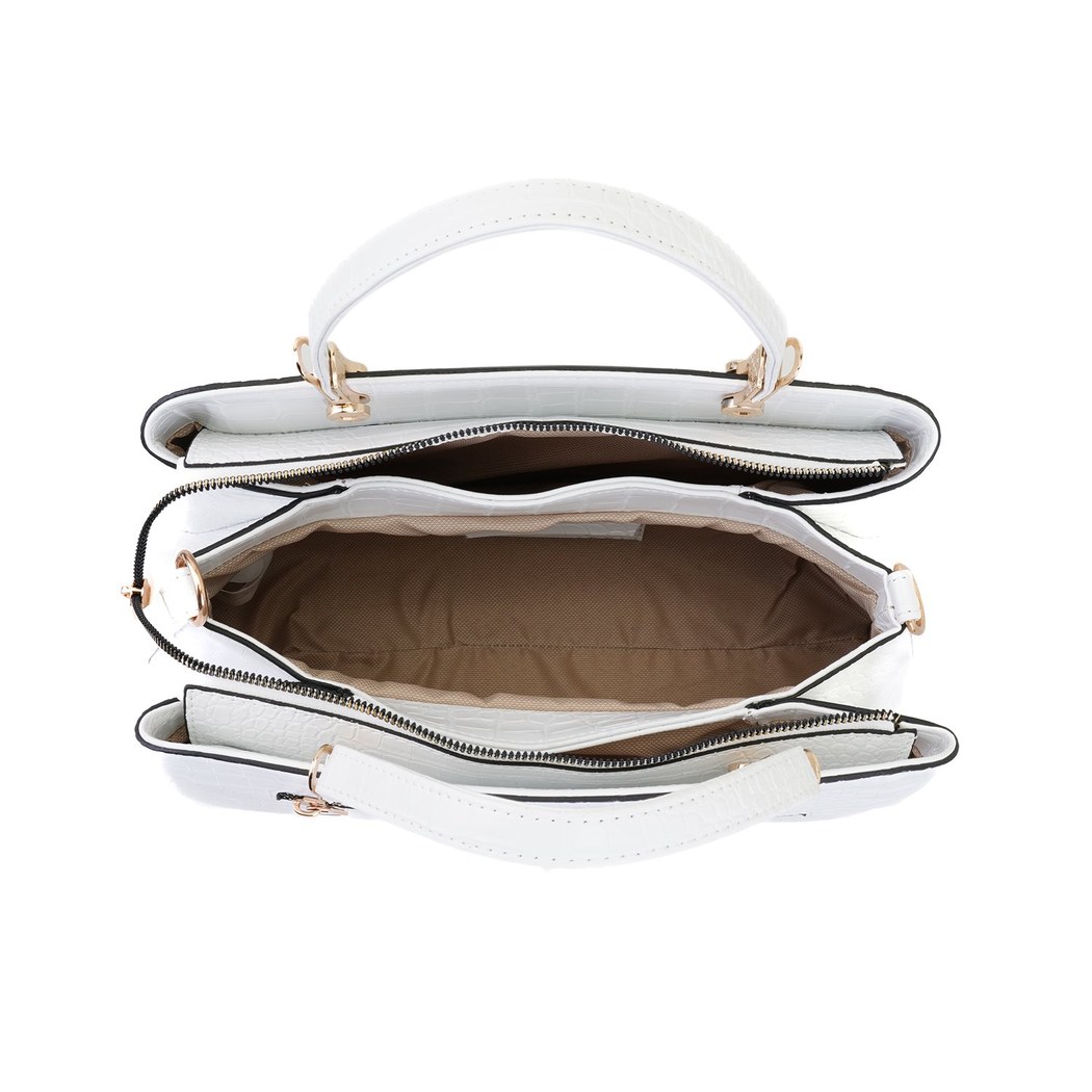 Galena Beyaz Kadın Kroko Baskılı El Çantası