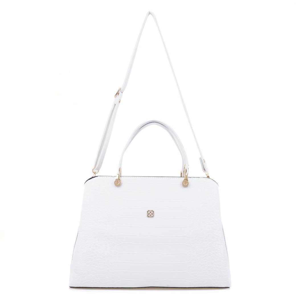 Galena Beyaz Kadın Kroko Baskılı El Çantası