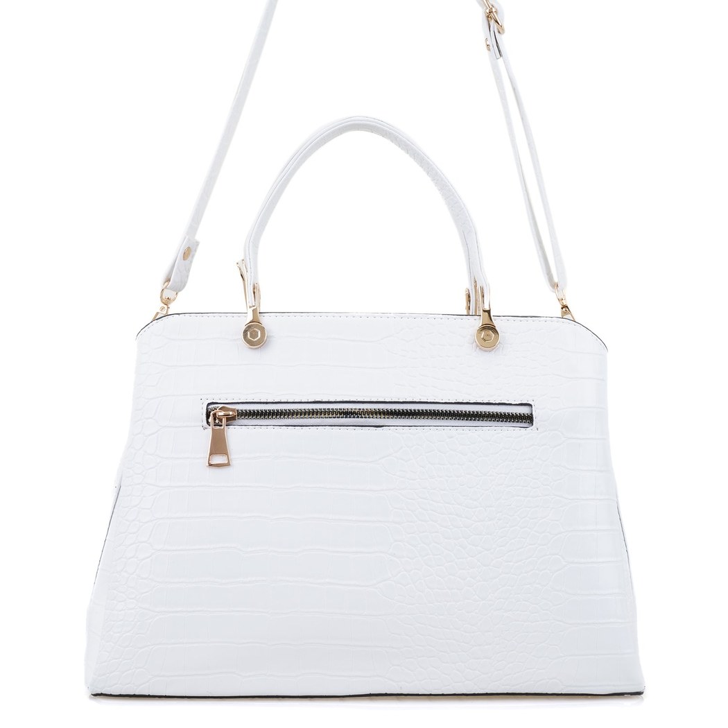 Galena Beyaz Kadın Kroko Baskılı El Çantası
