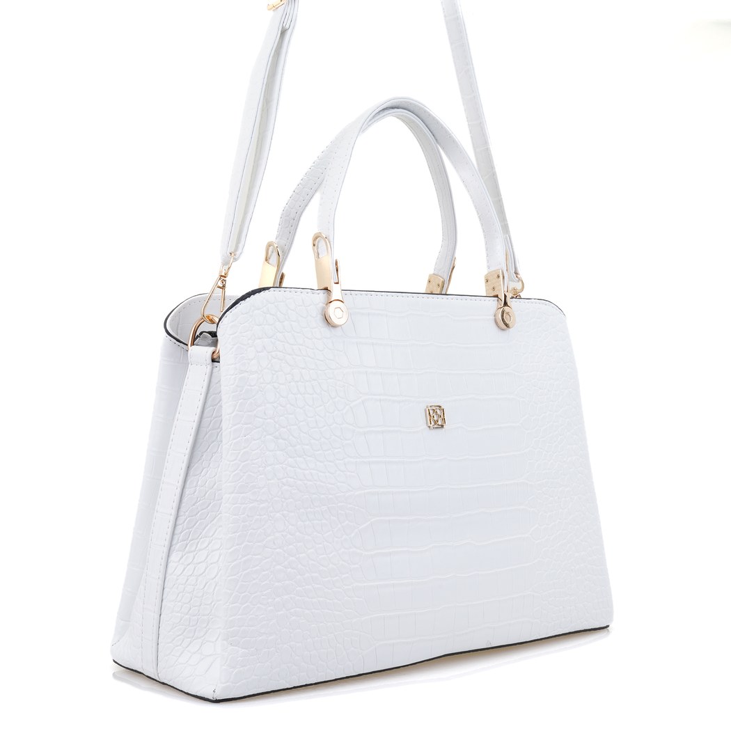 Galena Beyaz Kadın Kroko Baskılı El Çantası