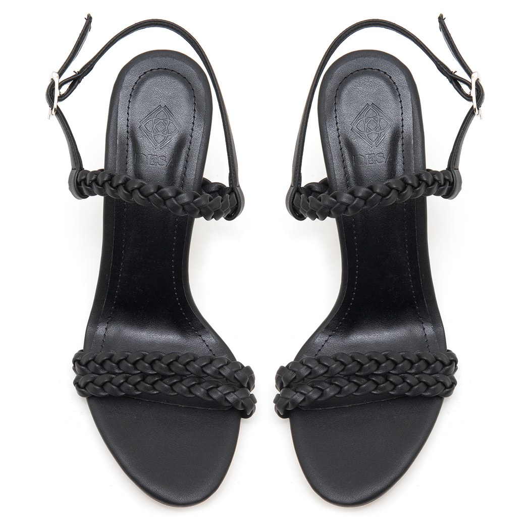 Gellano Siyah Kadın Örgü Topuklu Sandalet