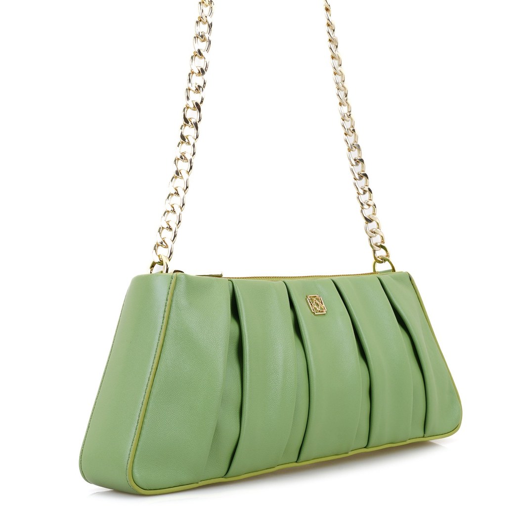 Geranie Yeşil Kadın Zincir Detaylı Deri Omuz Çantası