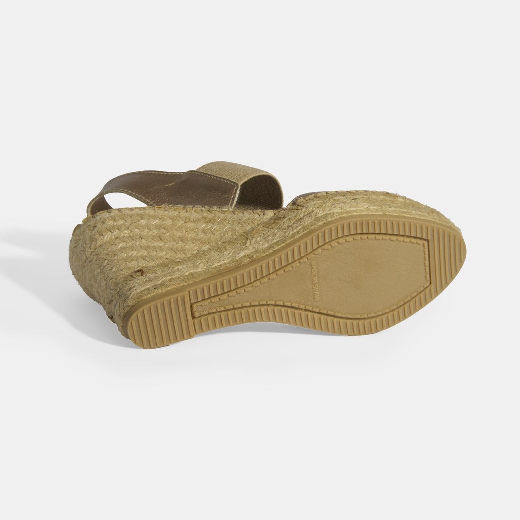 Gold Kadın Lastik Bantlı Slingback Dolgu Topuklu Deri Espadril