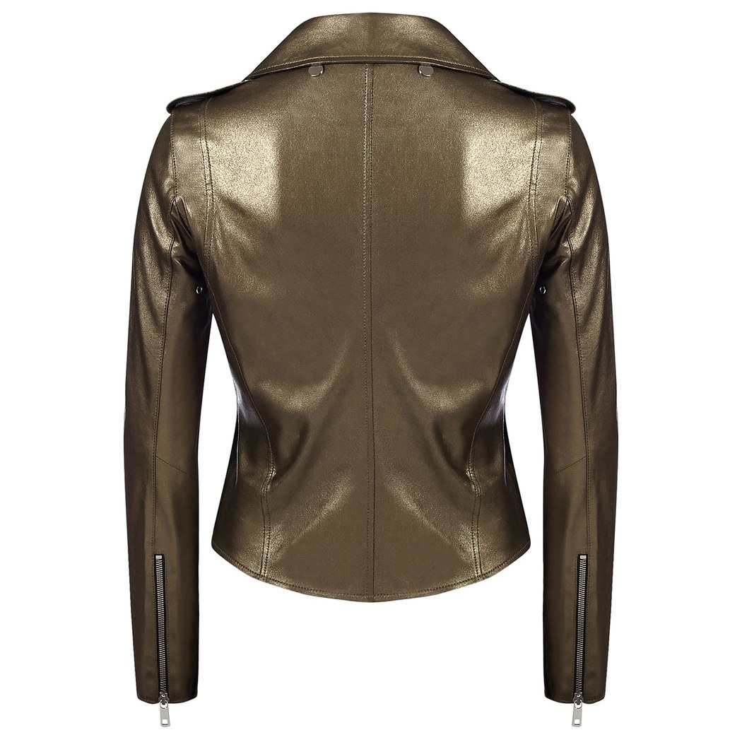 Gracia Altın Kadın Biker Deri Ceket