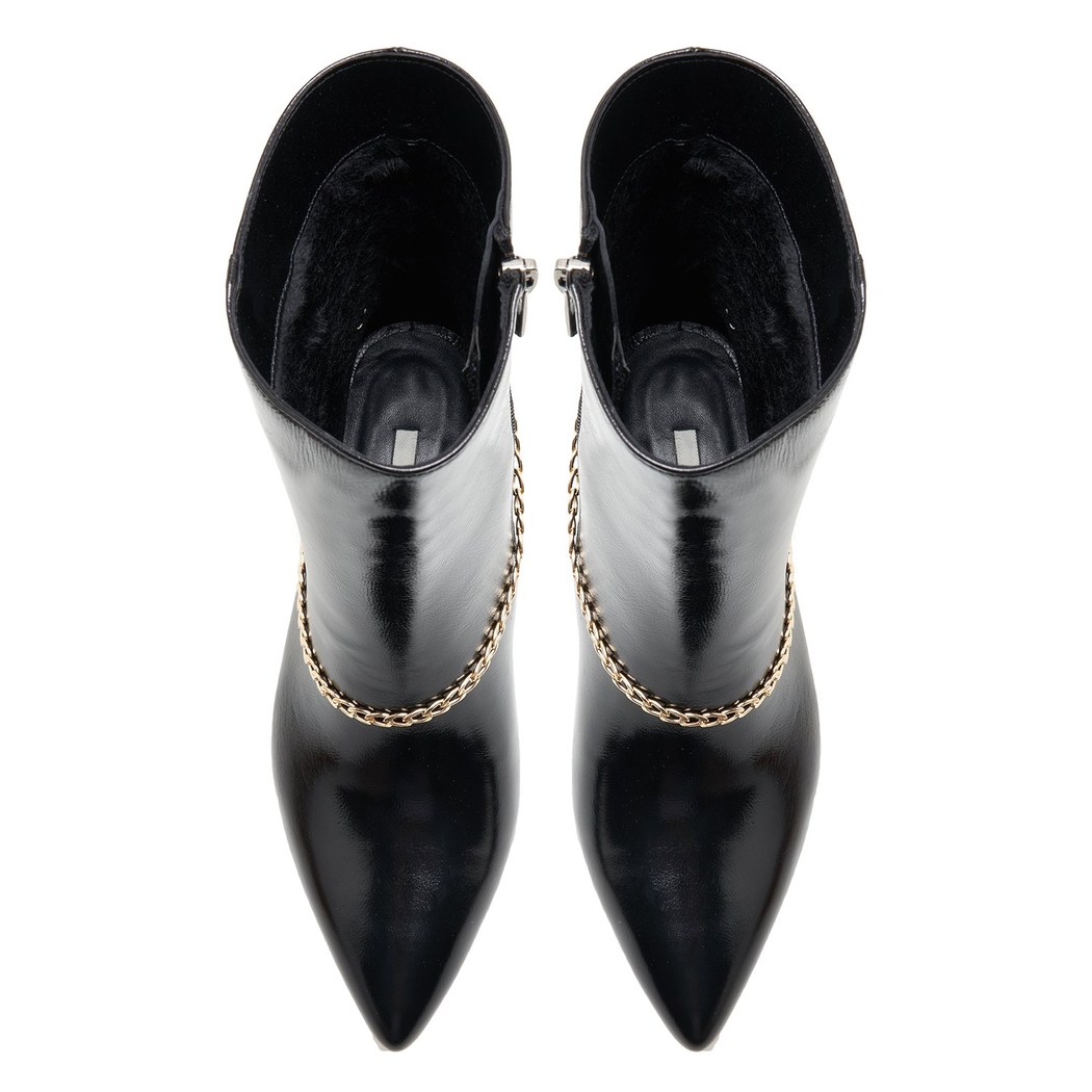 Grano Siyah Kadın Zincir Detaylı Deri Bot