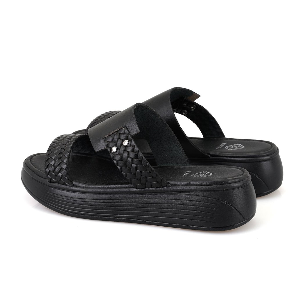 Gretta Siyah Kadın Dolgu Topuklu Deri Terlik