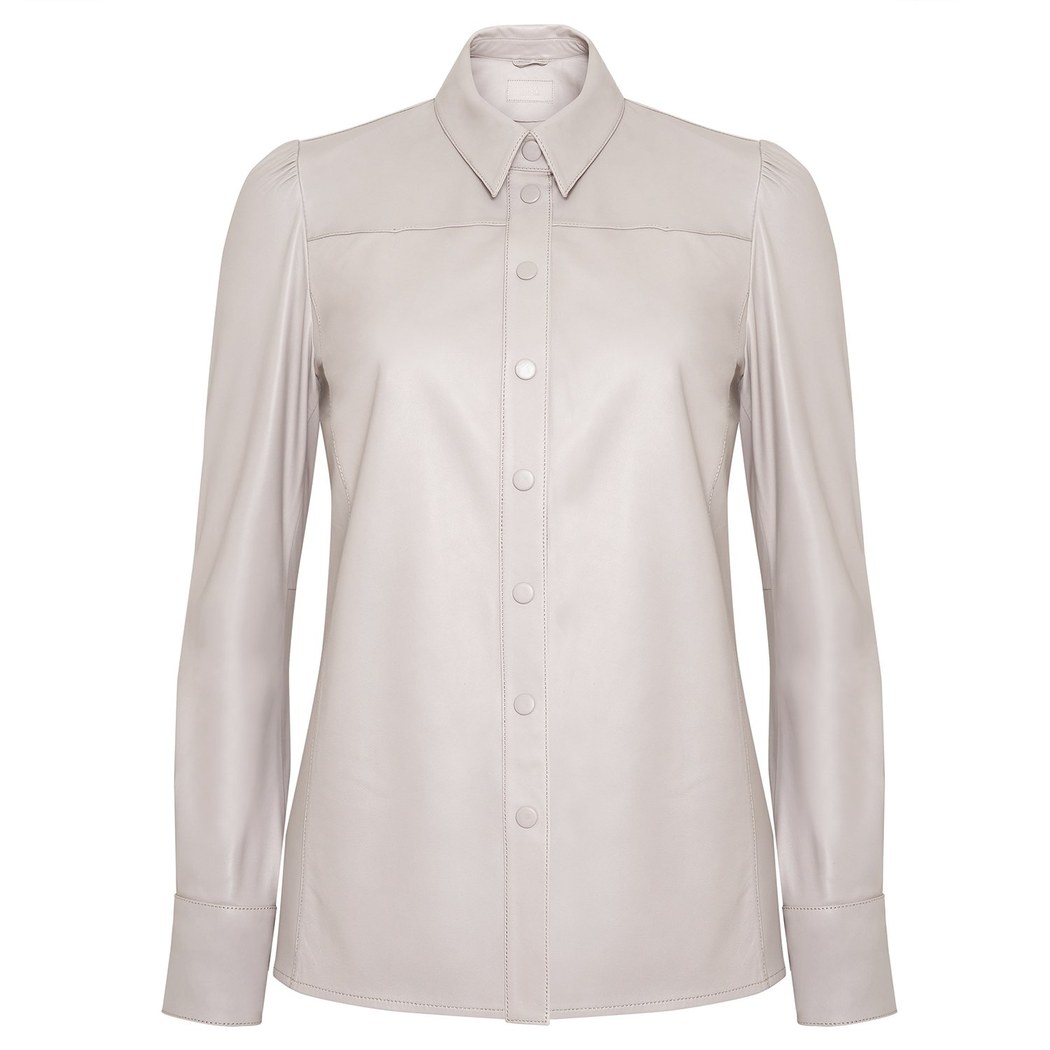 Gri Giolla Kadın Deri Gömlek