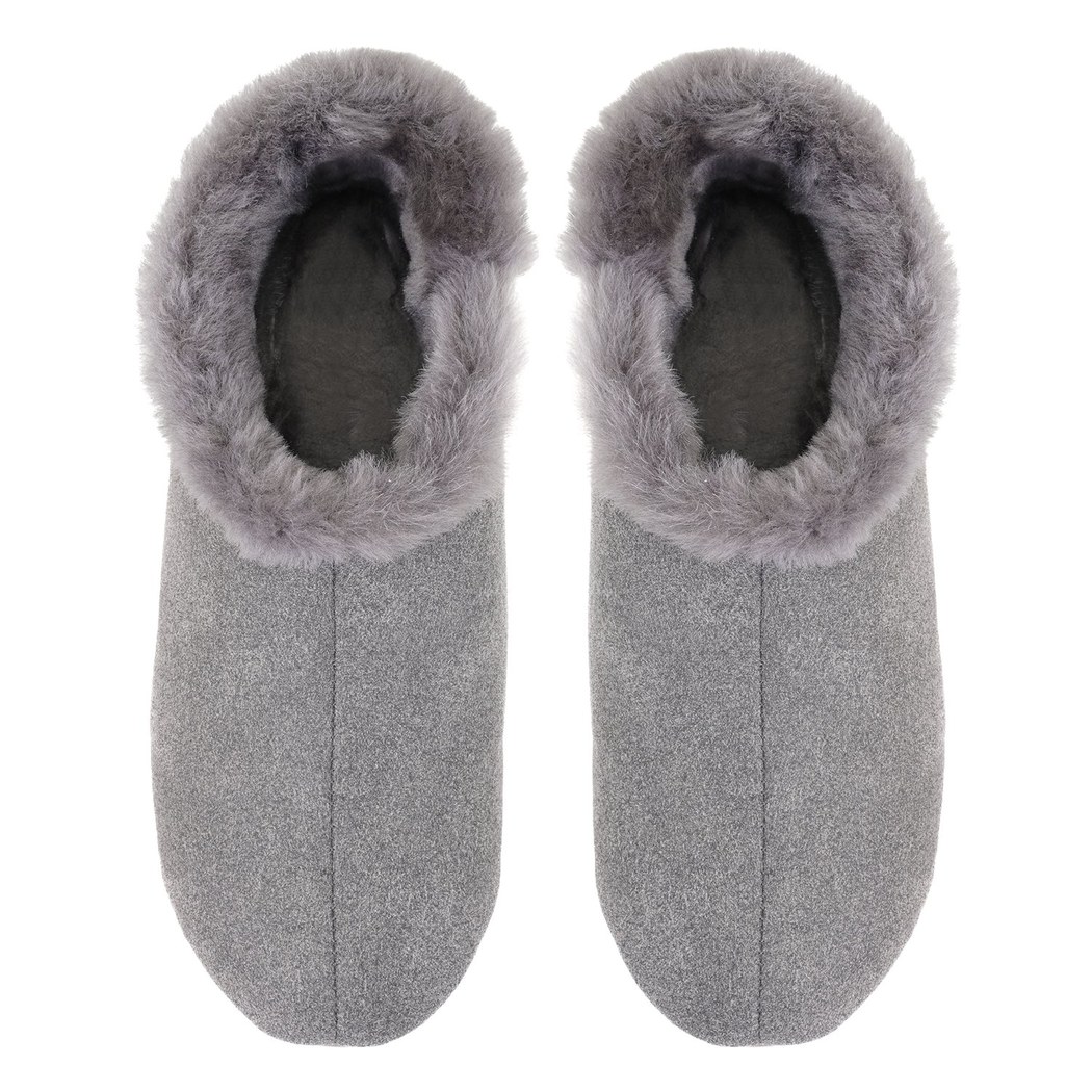 Gri Kadın Fluffy Yünlü Patik