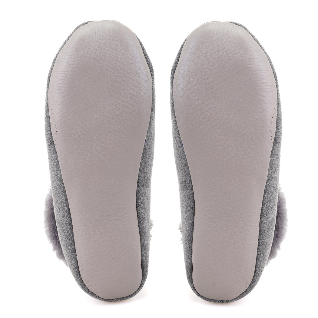 Gri Kadın Fluffy Yünlü Patik