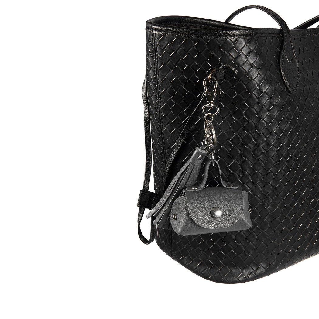 Gri Mini Deri Anahtarlık