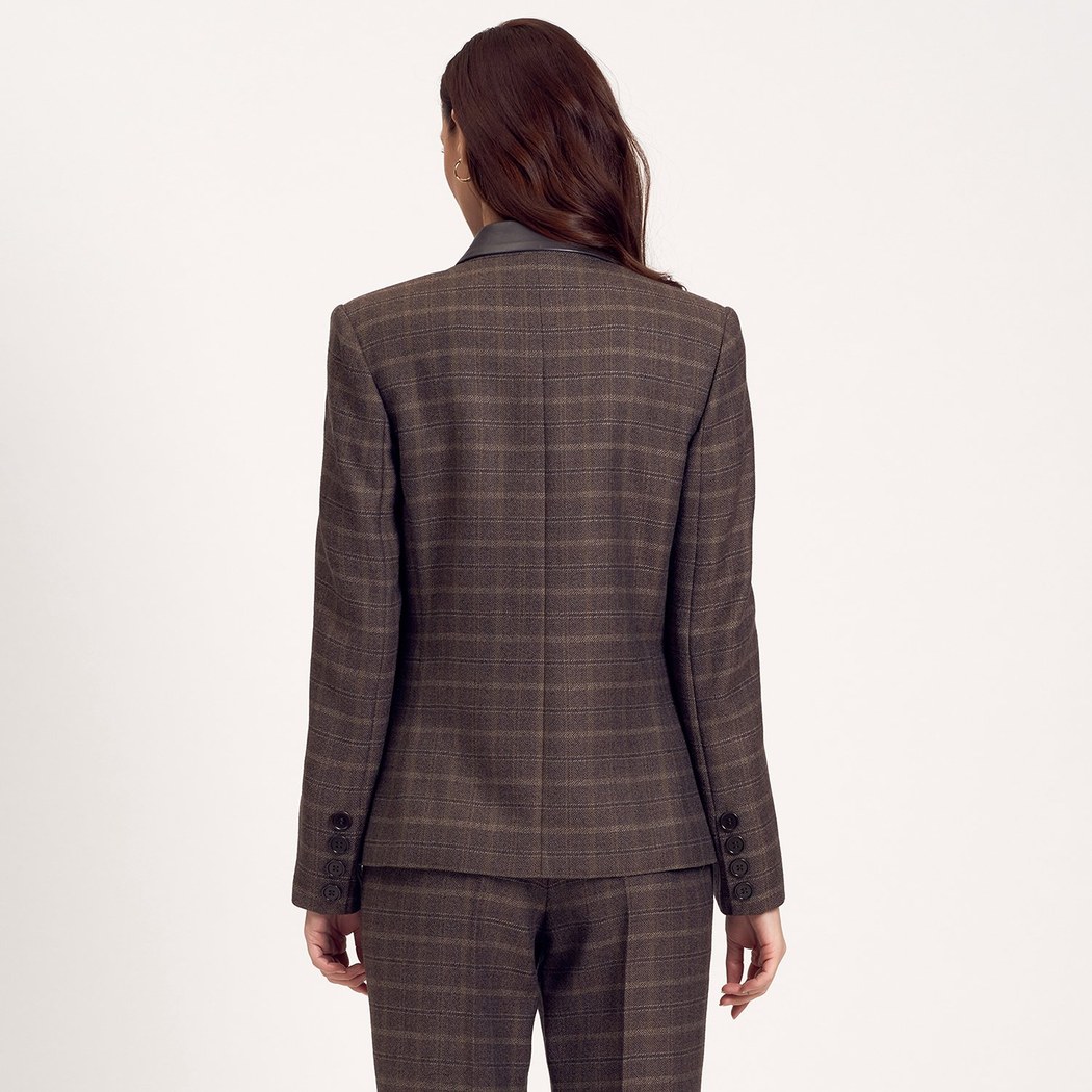 Gri Yünlü Kruvaze Kadın Deri Ceket