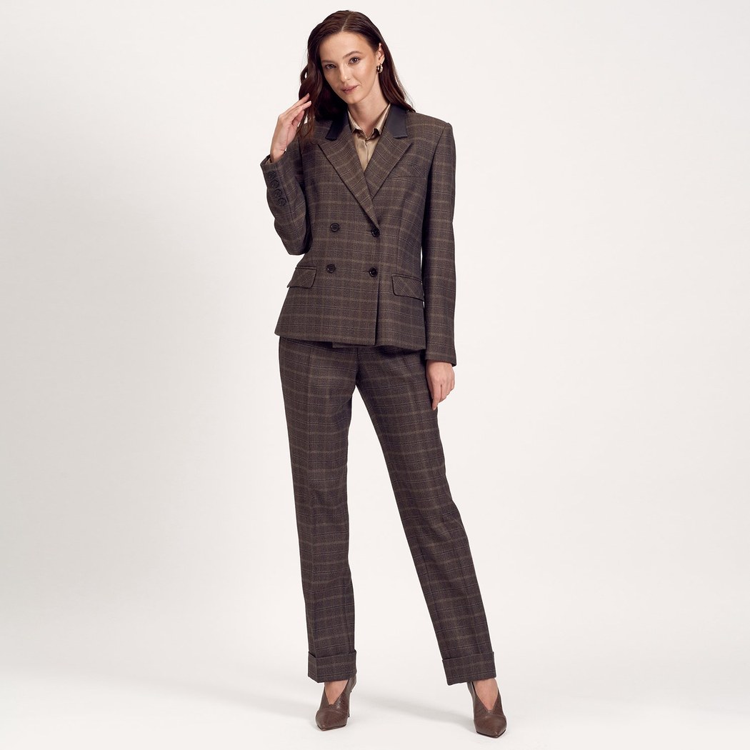 Gri Yünlü Kruvaze Kadın Deri Ceket