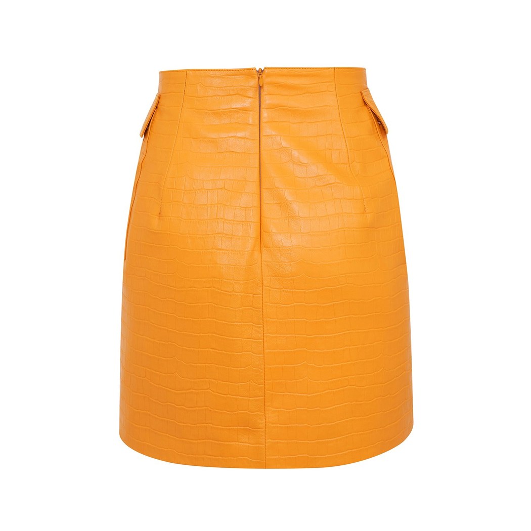 Gulielma Turuncu Kadın Kroko Baskılı Deri Mini Etek