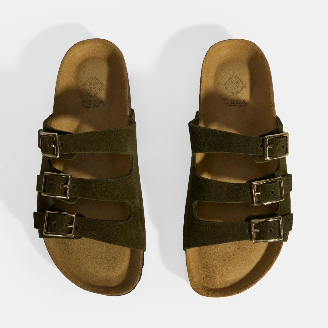 Haki Kadın Toka Detaylı Süet Terlik