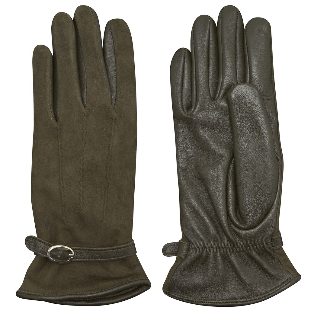 Haki Kadın Tokalı Süet Eldiven