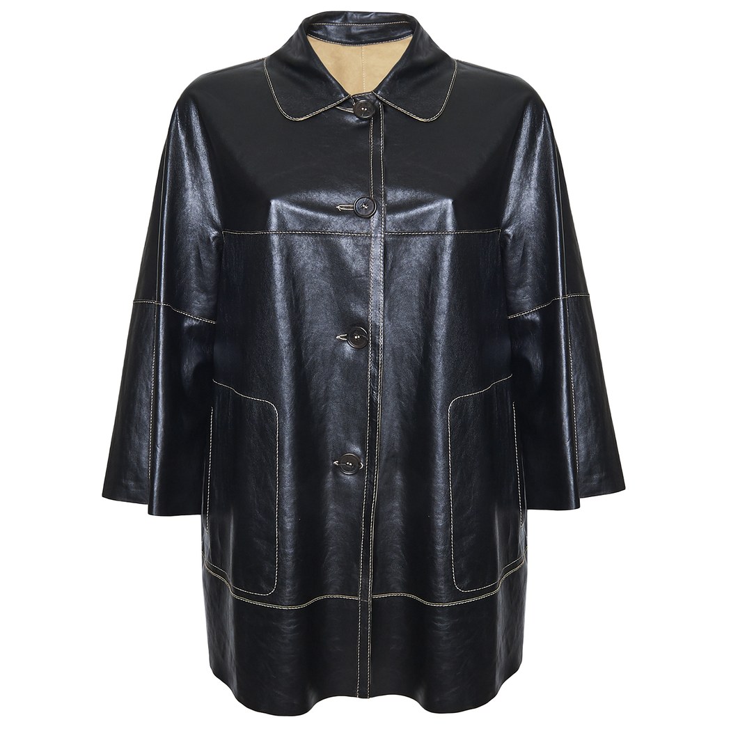 Hiba Kadın Oversize Çift Taraflı Deri Pardösü