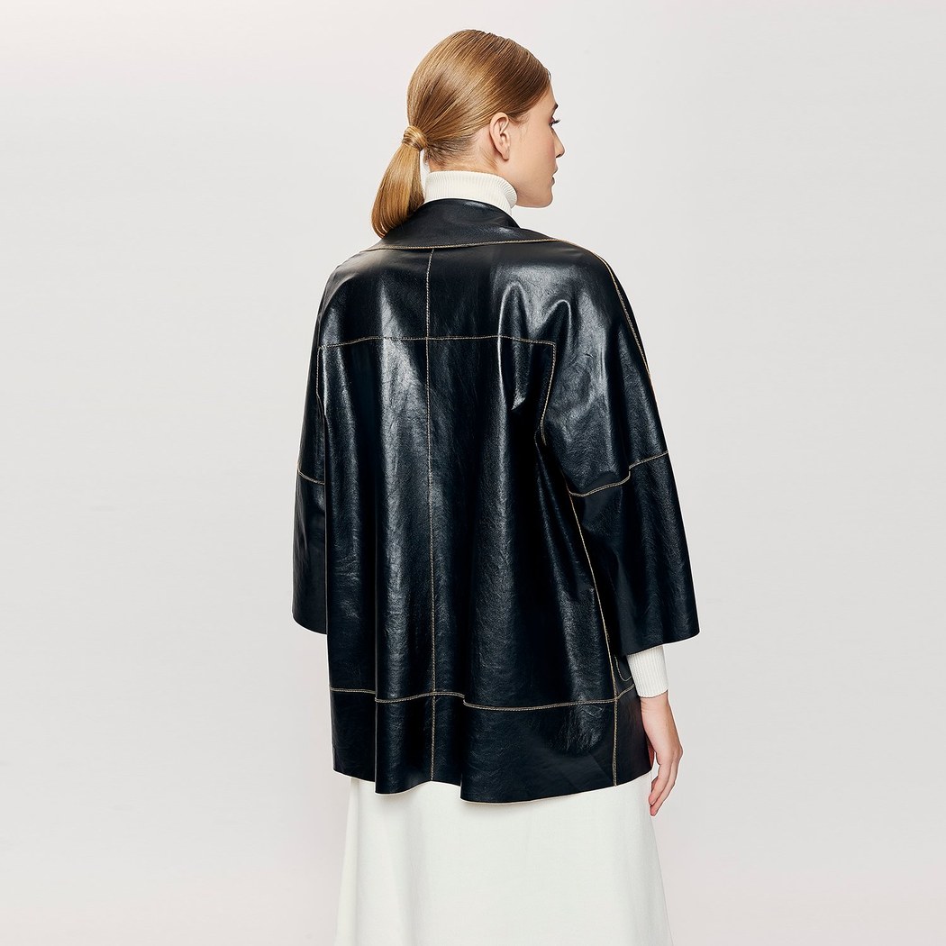 Hiba Kadın Oversize Çift Taraflı Deri Pardösü