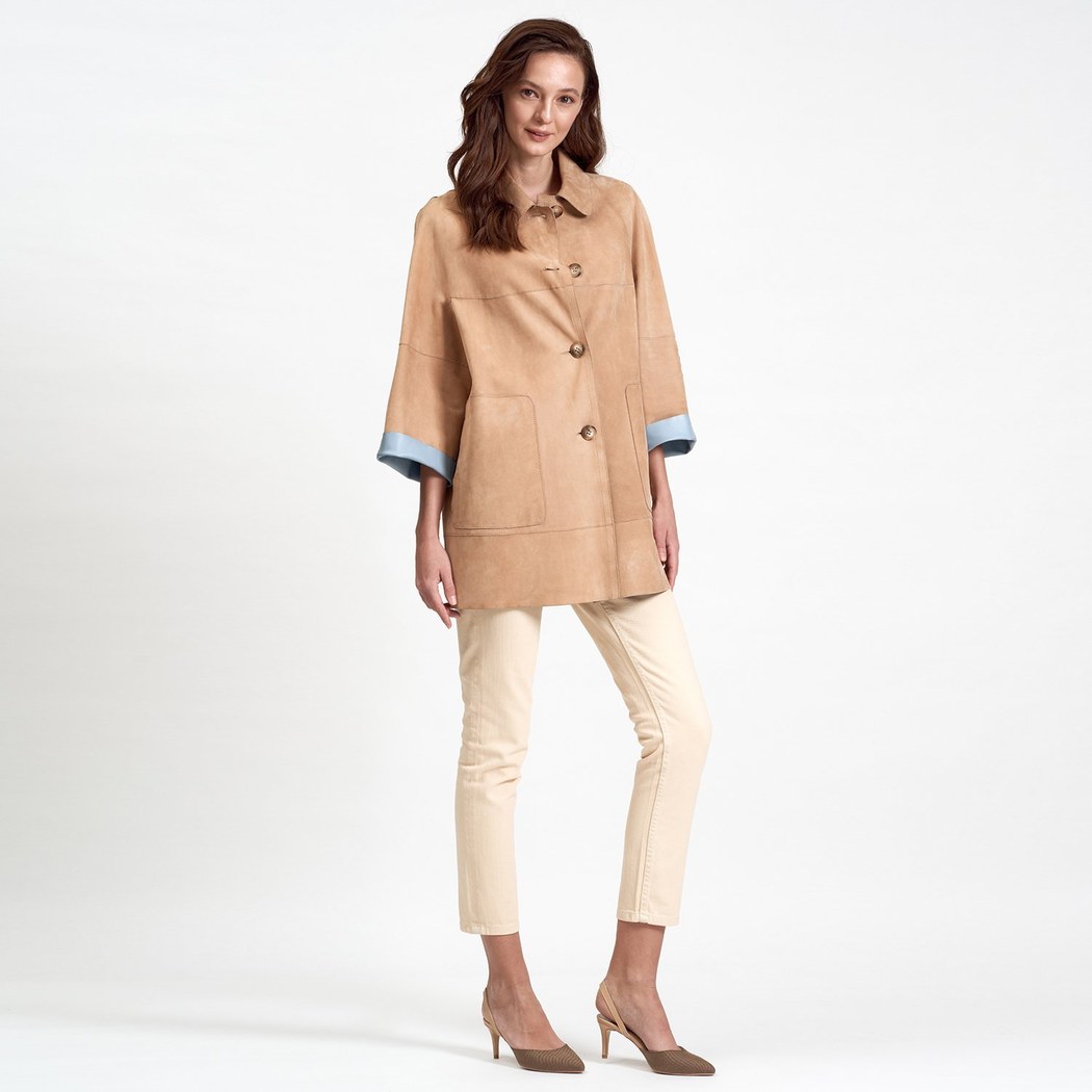 Hiba Kadın Oversize Çift Taraflı Deri Pardösü