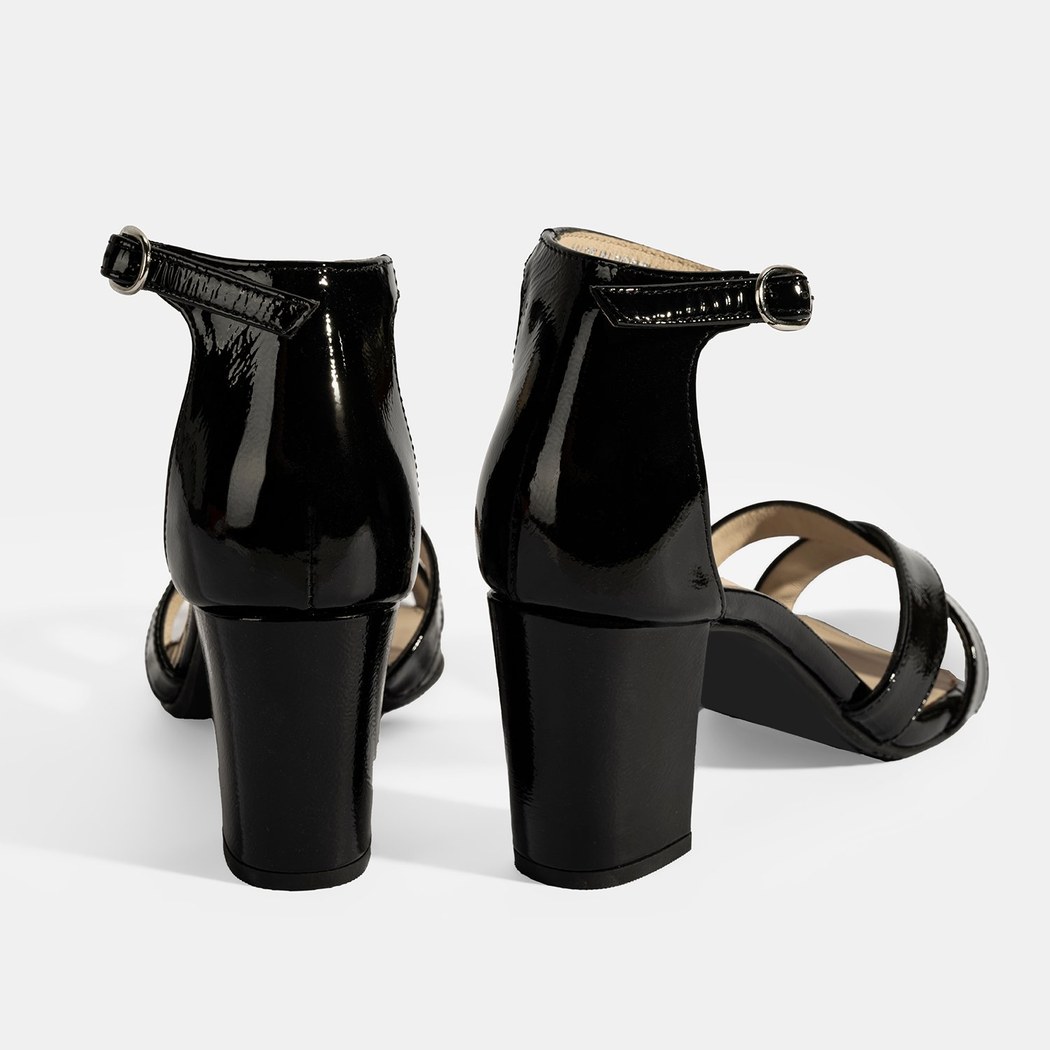 Hillary Siyah Kadın Ayarlanabilir Tokalı Topuklu DesaComfort Deri Sandalet