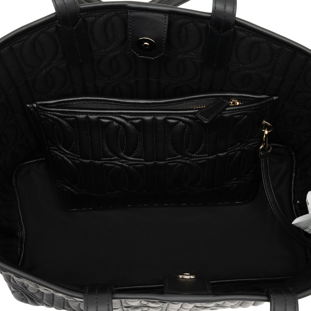 Huda Siyah Kadın Monogram Deri Alışveriş Çantası