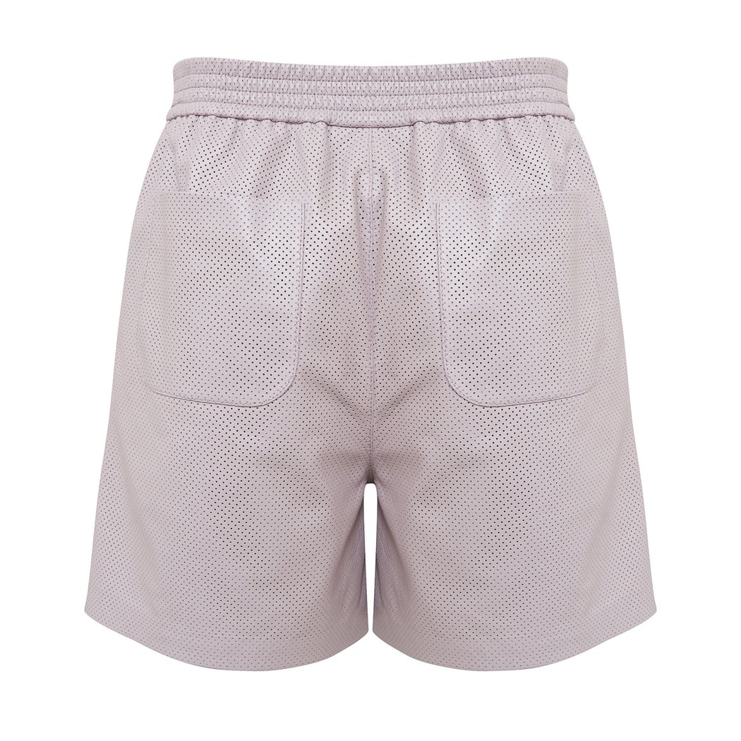 Ines Light Rose Kadın Yüksek Bel Perforeli Deri Şort