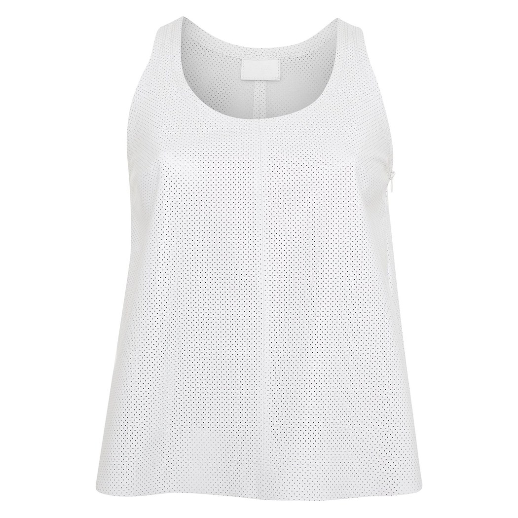 Itala Beyaz Kadın Yuvarlak Yakalı Perforeli Deri Bluz