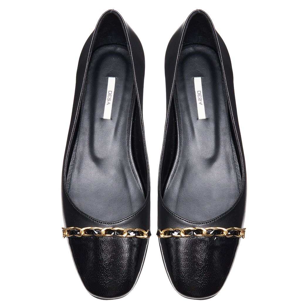 Jacinto Siyah Kadın Zincir Detaylı Deri Babet