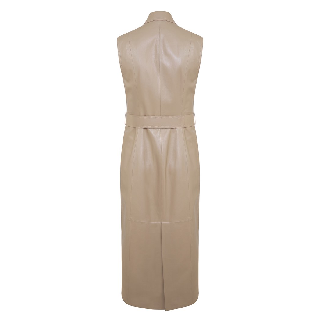 Jianna Bej Kadın Gömlek Yakalı Deri Elbise