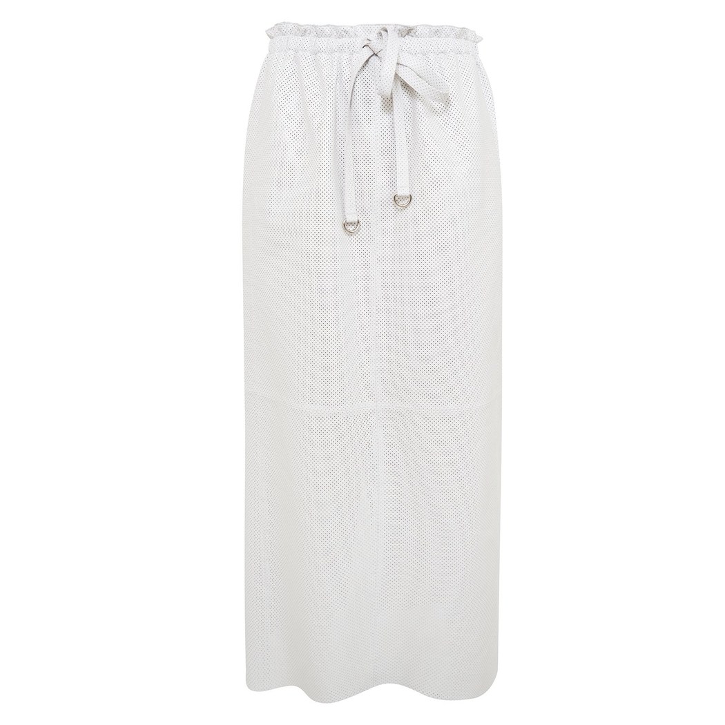 Juliet Beyaz Kadın Perforeli Deri Etek