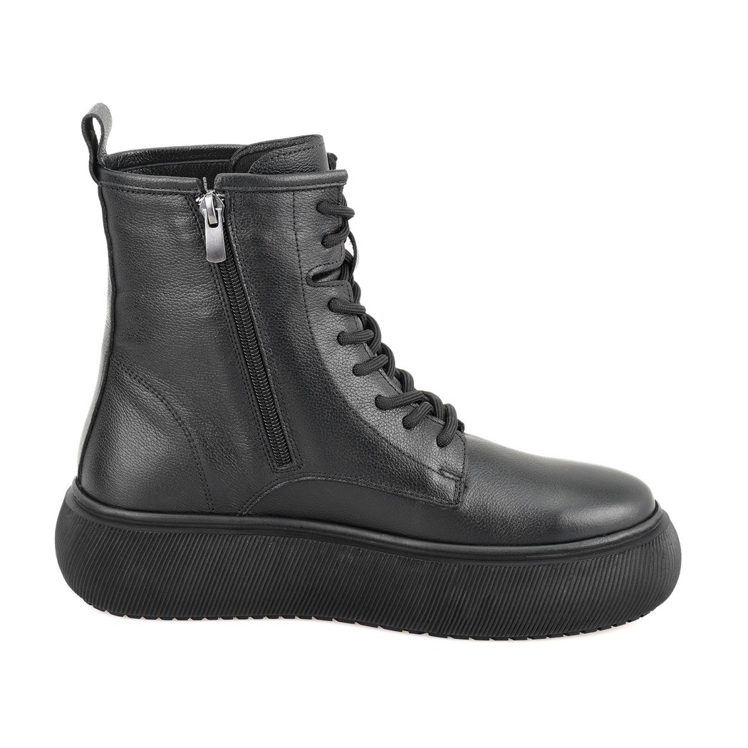 Juno Siyah Kadın Fermuarlı Deri Bot