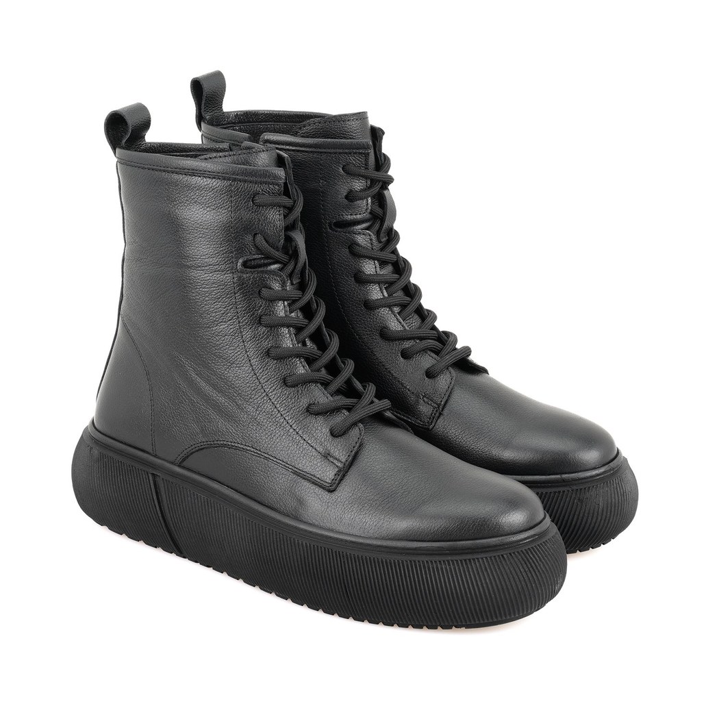 Juno Siyah Kadın Fermuarlı Deri Bot