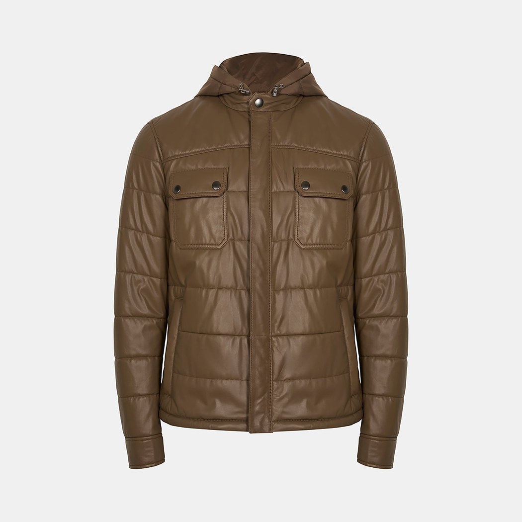 K15003 ERKEK KAPÜŞONLU DERİ MONT