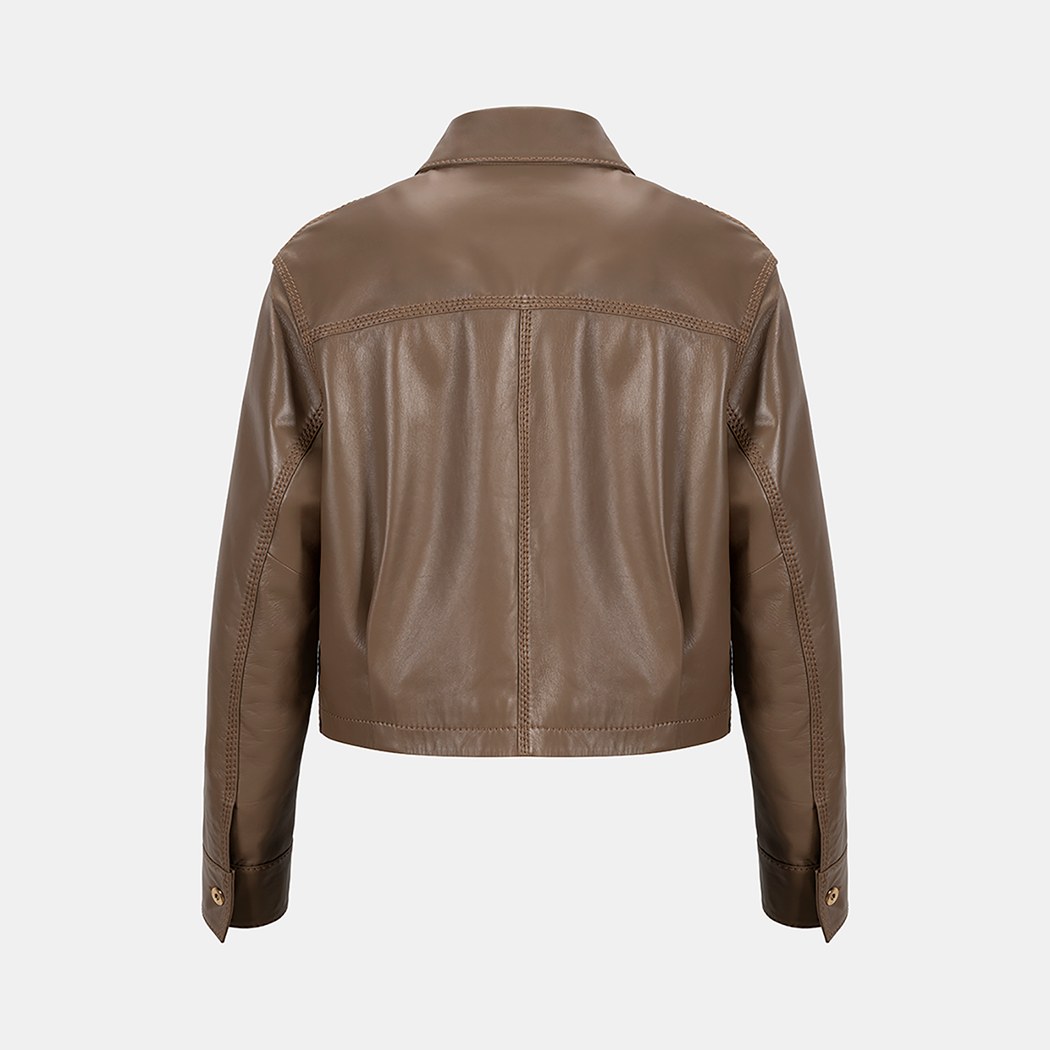 K15072 KADIN YAKASI KÜRKLÜ DERİ CEKET