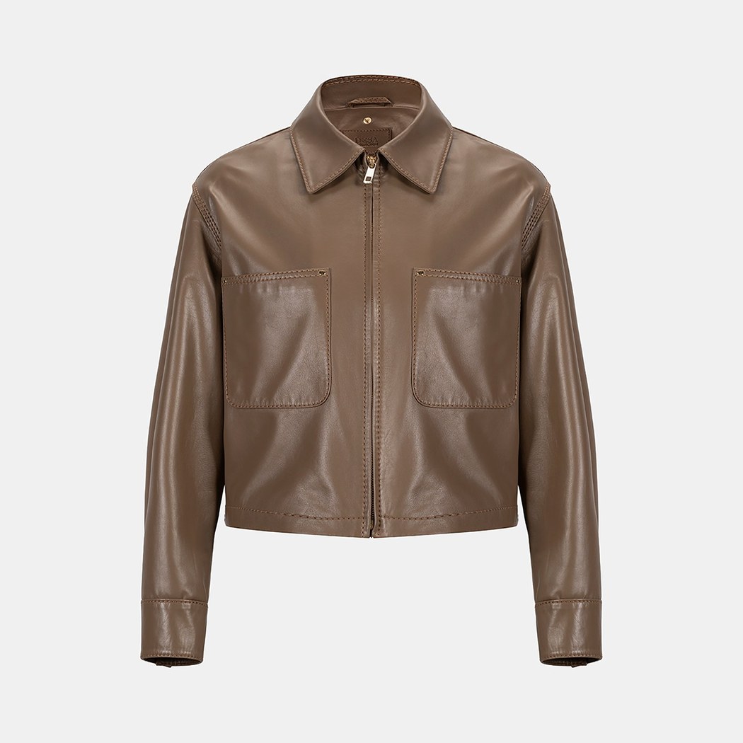 K15072 KADIN YAKASI KÜRKLÜ DERİ CEKET