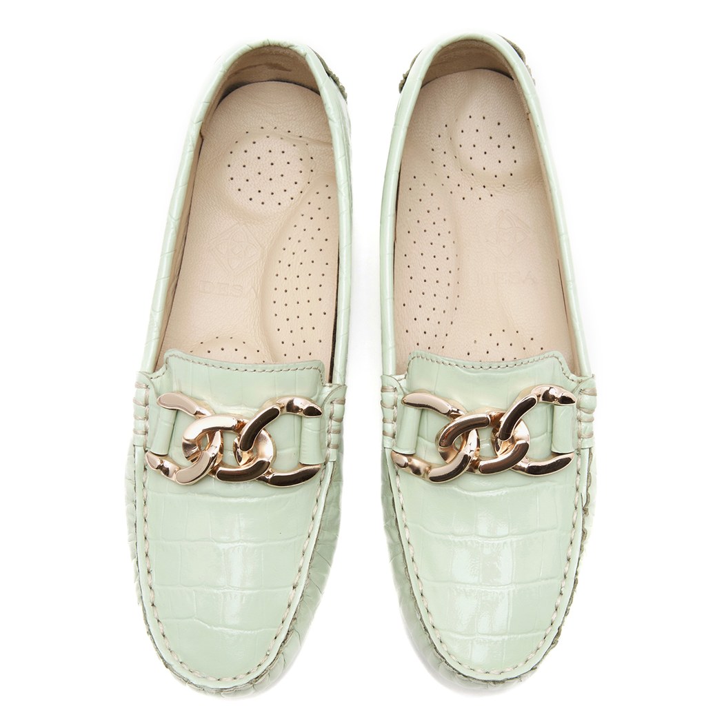 Kadın Açık Yeşil Kroko Baskılı Deri Loafer