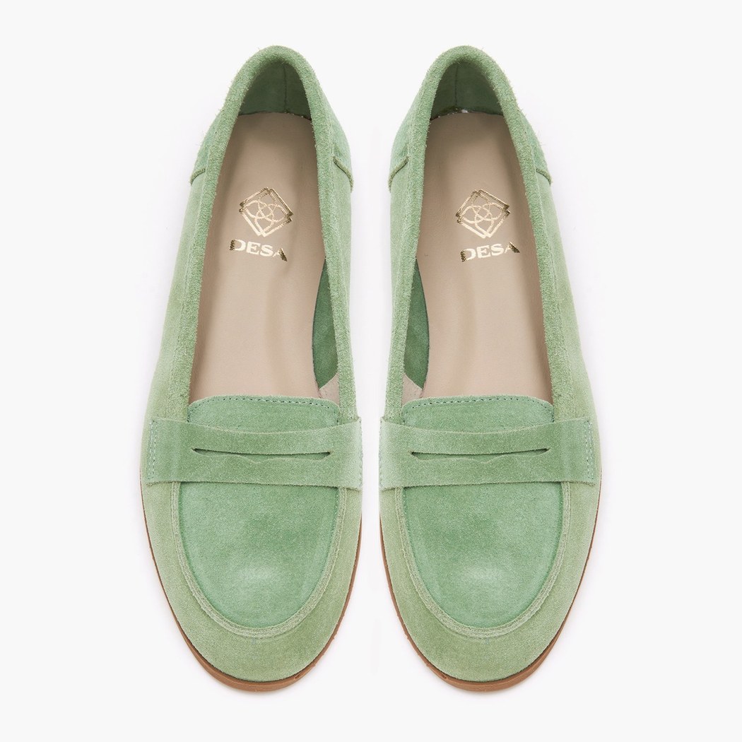 Kadın Açık Yeşil Süet Deri Loafer