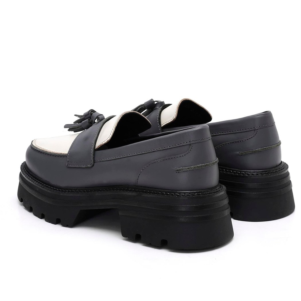 Kadın Antrasit Deri Loafer