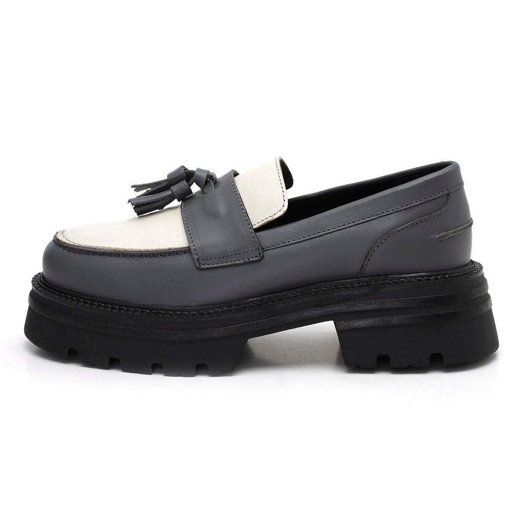 Kadın Antrasit Deri Loafer