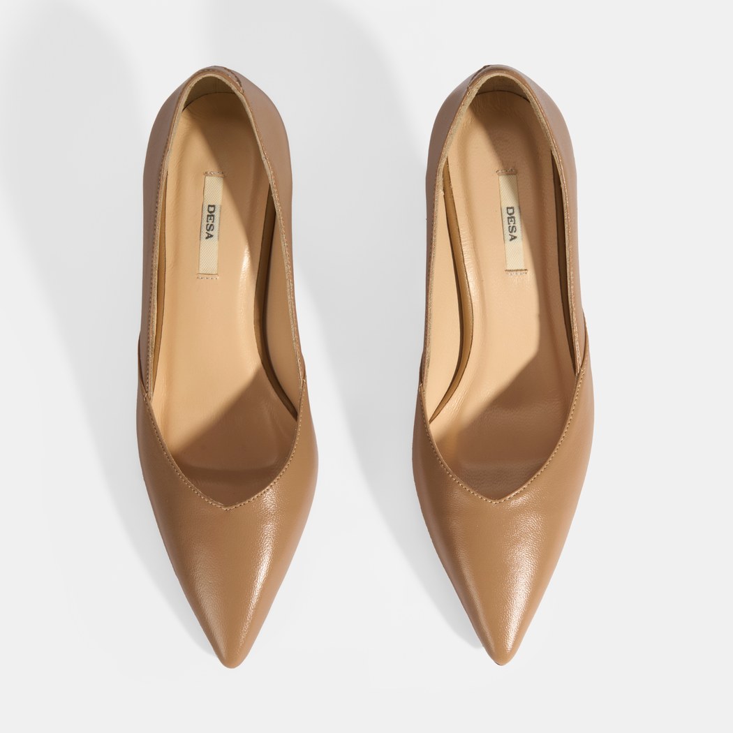 Kadın Bej Deri Topuklu Klasik Ayakkabı